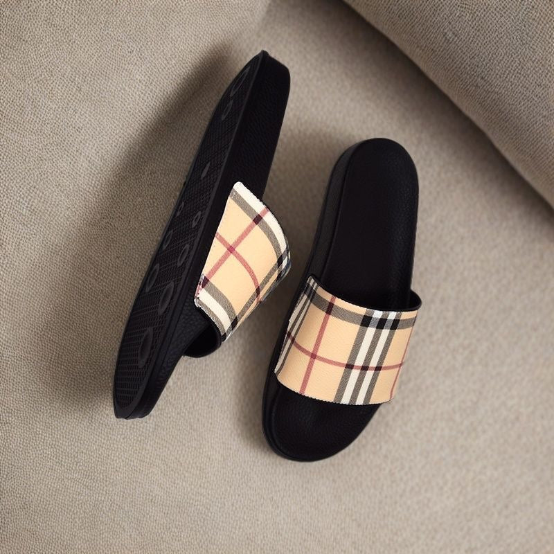 Vintage Check Leather Slide Sandals