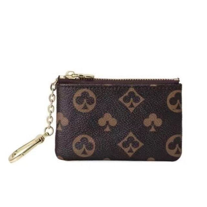 Check & Floral Print Zipper Key Coin Pouch