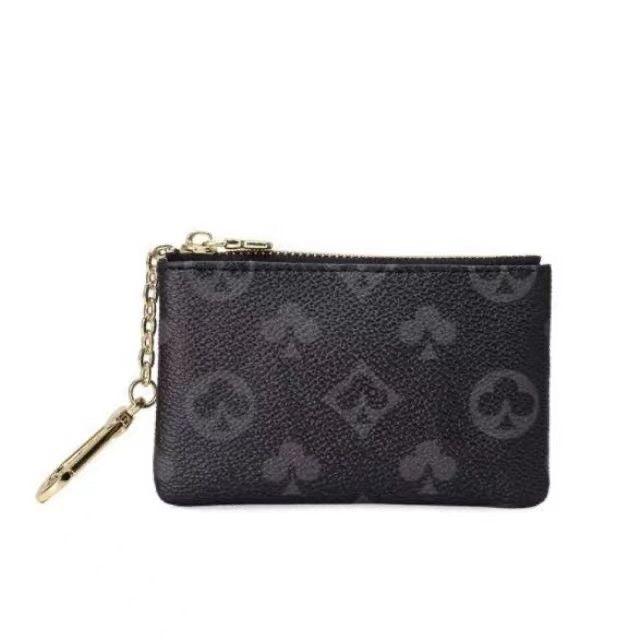 Check & Floral Print Zipper Key Coin Pouch