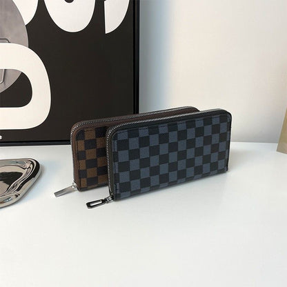 Checkered Coated Canvas Zip Around Long Wallet