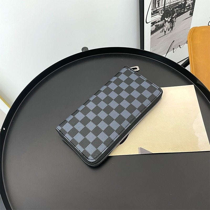Checkered Coated Canvas Zip Around Long Wallet