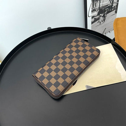 Checkered Coated Canvas Zip Around Long Wallet