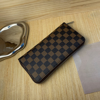 Checkered Coated Canvas Zip Around Long Wallet