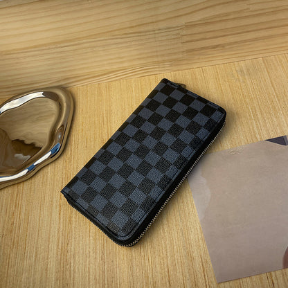 Checkered Coated Canvas Zip Around Long Wallet