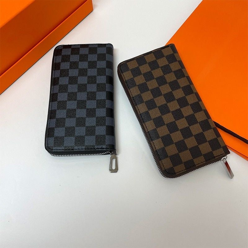 Checkered Coated Canvas Zip Around Long Wallet