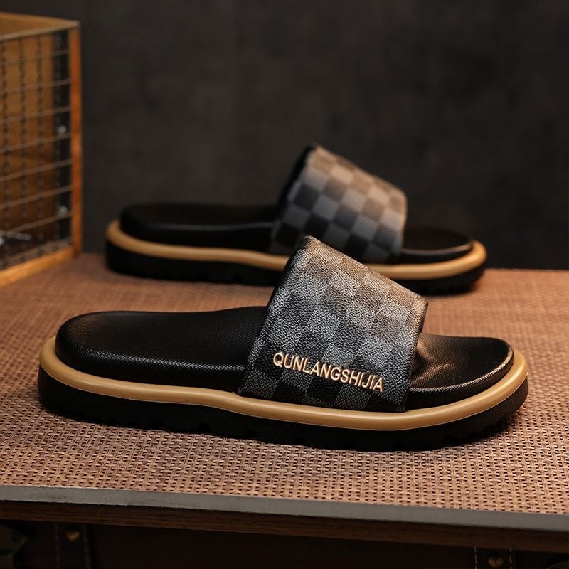 Plaid Color Block Platform Men's Slide Sandals