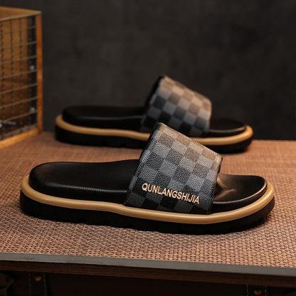 Plaid Color Block Platform Men's Slide Sandals