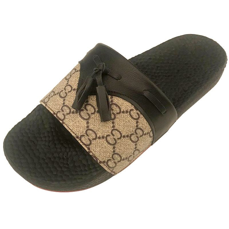 Vintage Check Spliced Tassel Casual Slide Sandals