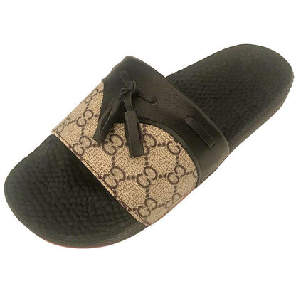 Vintage Check Spliced Tassel Casual Slide Sandals