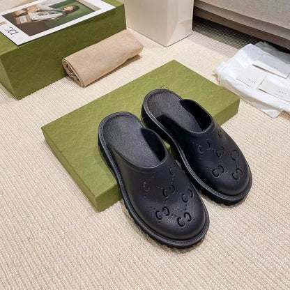 Cutout Letter Platform Closed Toe Mule Slides