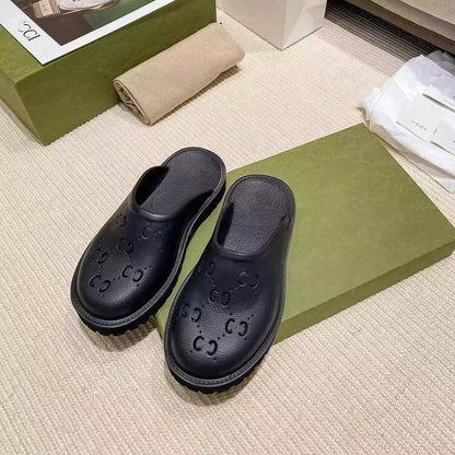 Cutout Letter Platform Closed Toe Mule Slides