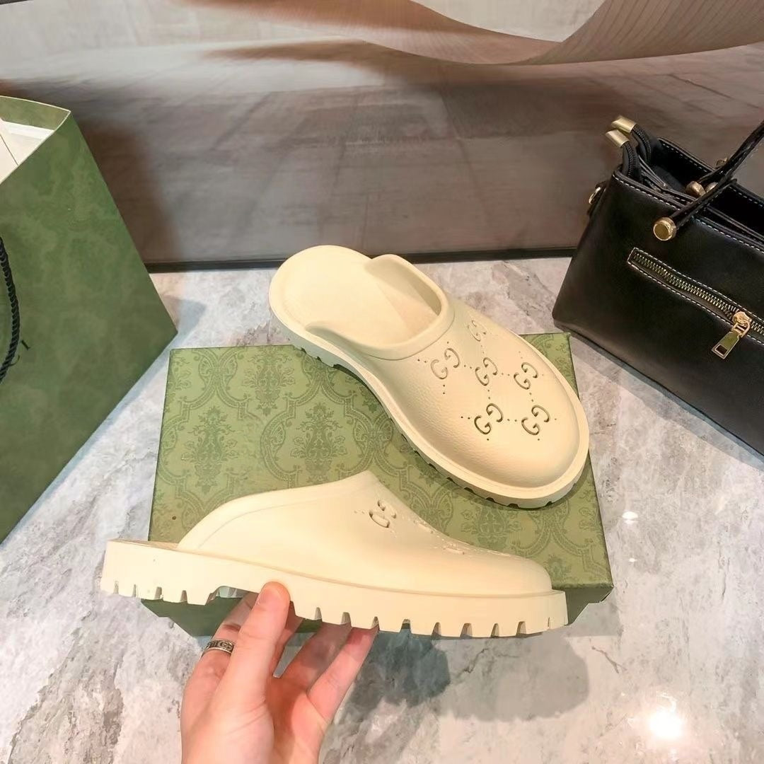 Cutout Letter Platform Closed Toe Mule Slides