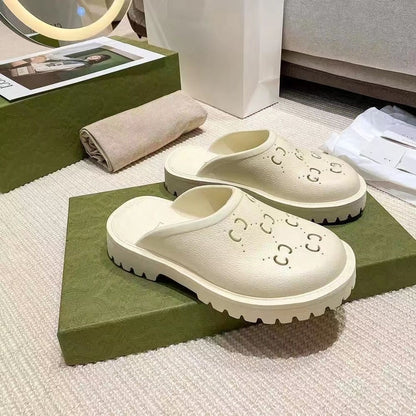Cutout Letter Platform Closed Toe Mule Slides