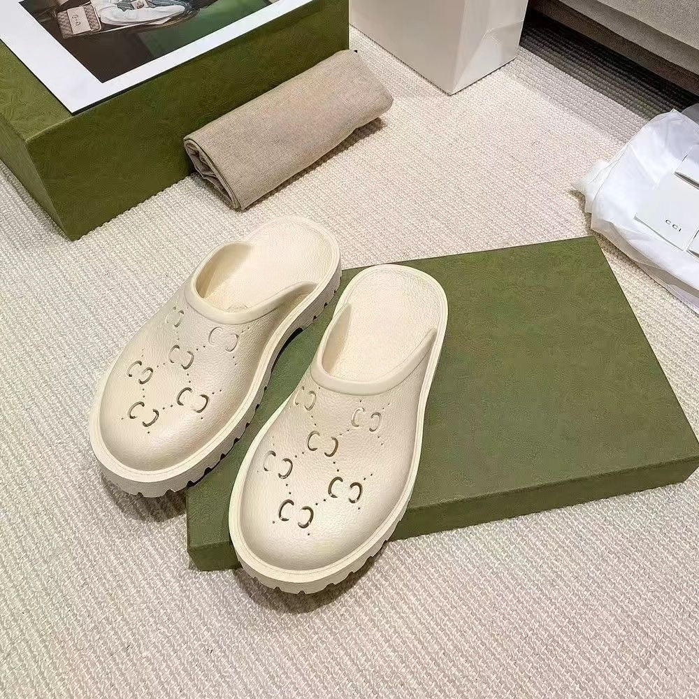 Cutout Letter Platform Closed Toe Mule Slides