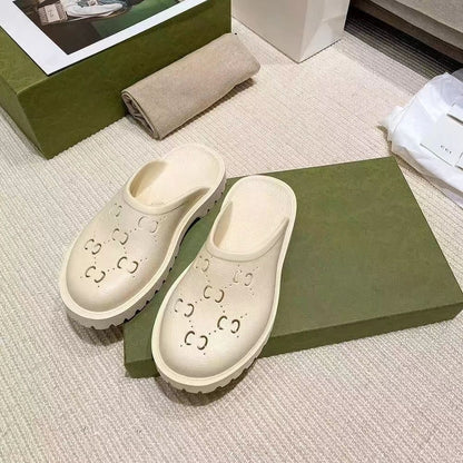 Cutout Letter Platform Closed Toe Mule Slides