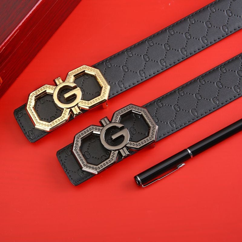 Luxury G Logo Automatic Buckle Embossed Leather Belt for Men