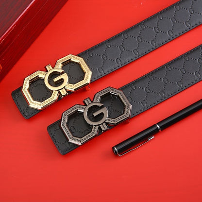 Luxury G Logo Automatic Buckle Embossed Leather Belt for Men