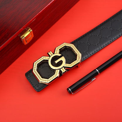 Luxury G Logo Automatic Buckle Embossed Leather Belt for Men