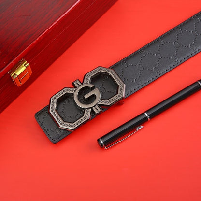 Luxury G Logo Automatic Buckle Embossed Leather Belt for Men