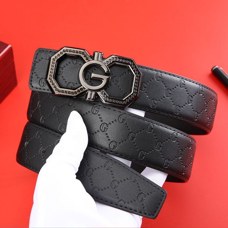 Luxury G Logo Automatic Buckle Embossed Leather Belt for Men