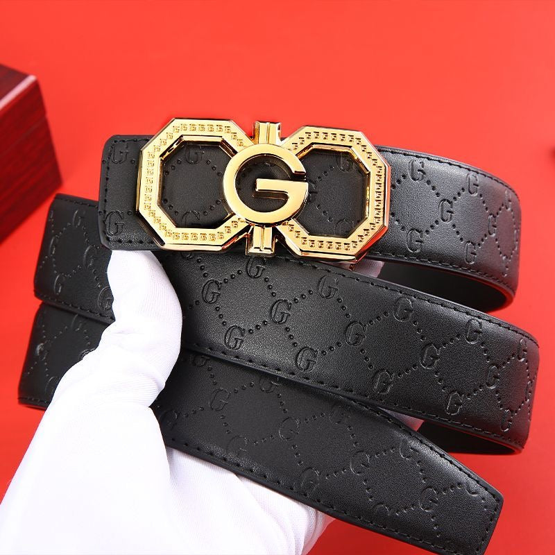Luxury G Logo Automatic Buckle Embossed Leather Belt for Men