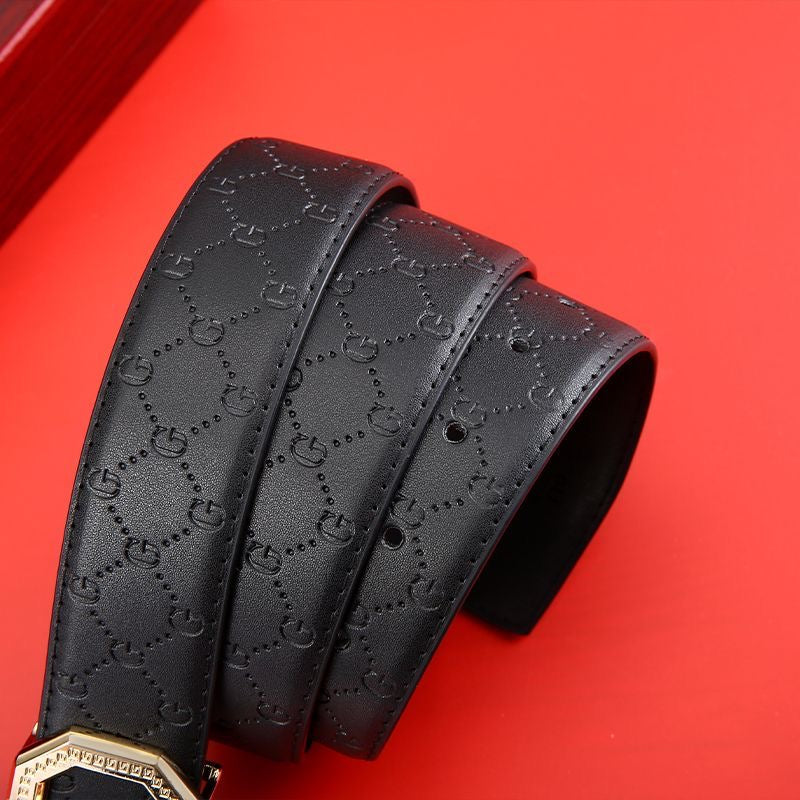 Luxury G Logo Automatic Buckle Embossed Leather Belt for Men