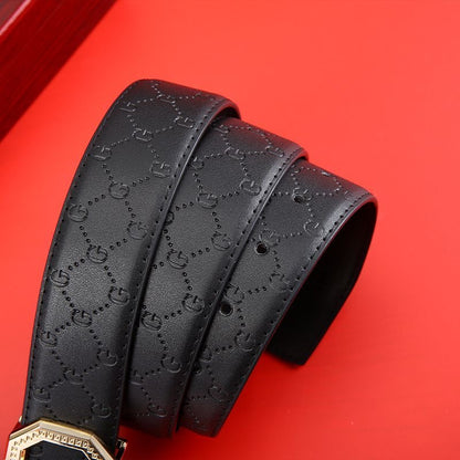 Luxury G Logo Automatic Buckle Embossed Leather Belt for Men