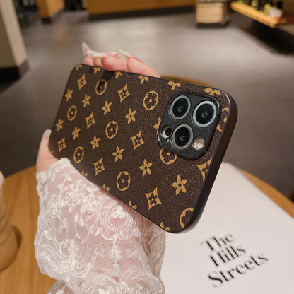 Vintage Checkered Leather Phone Case, Luxury Full Coverage Shockproof Cover