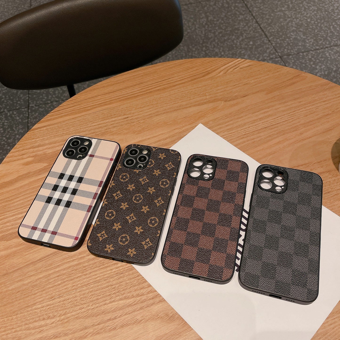 Vintage Checkered Leather Phone Case, Luxury Full Coverage Shockproof Cover