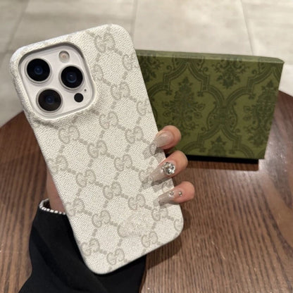 Vintage Full-Print Grid Leather Half-Wrap Phone Case, Luxury Anti-Drop Cover