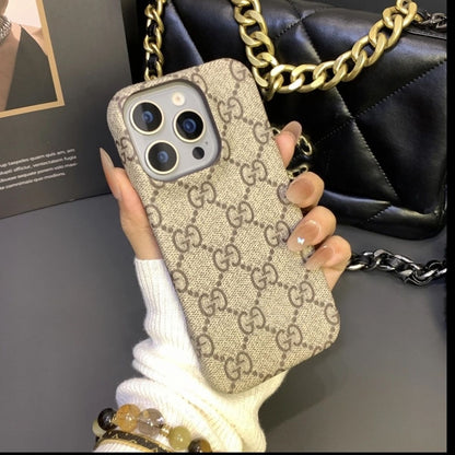 Vintage Full-Print Grid Leather Half-Wrap Phone Case, Luxury Anti-Drop Cover