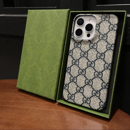 Vintage Full-Print Grid Leather Half-Wrap Phone Case, Luxury Anti-Drop Cover