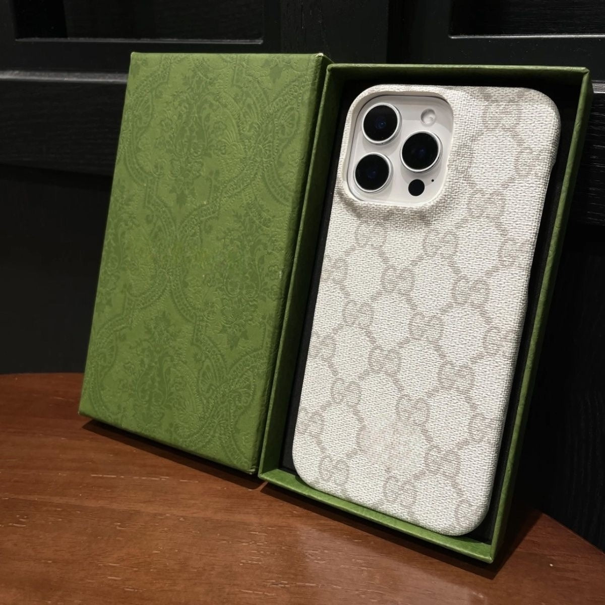 Vintage Full-Print Grid Leather Half-Wrap Phone Case, Luxury Anti-Drop Cover