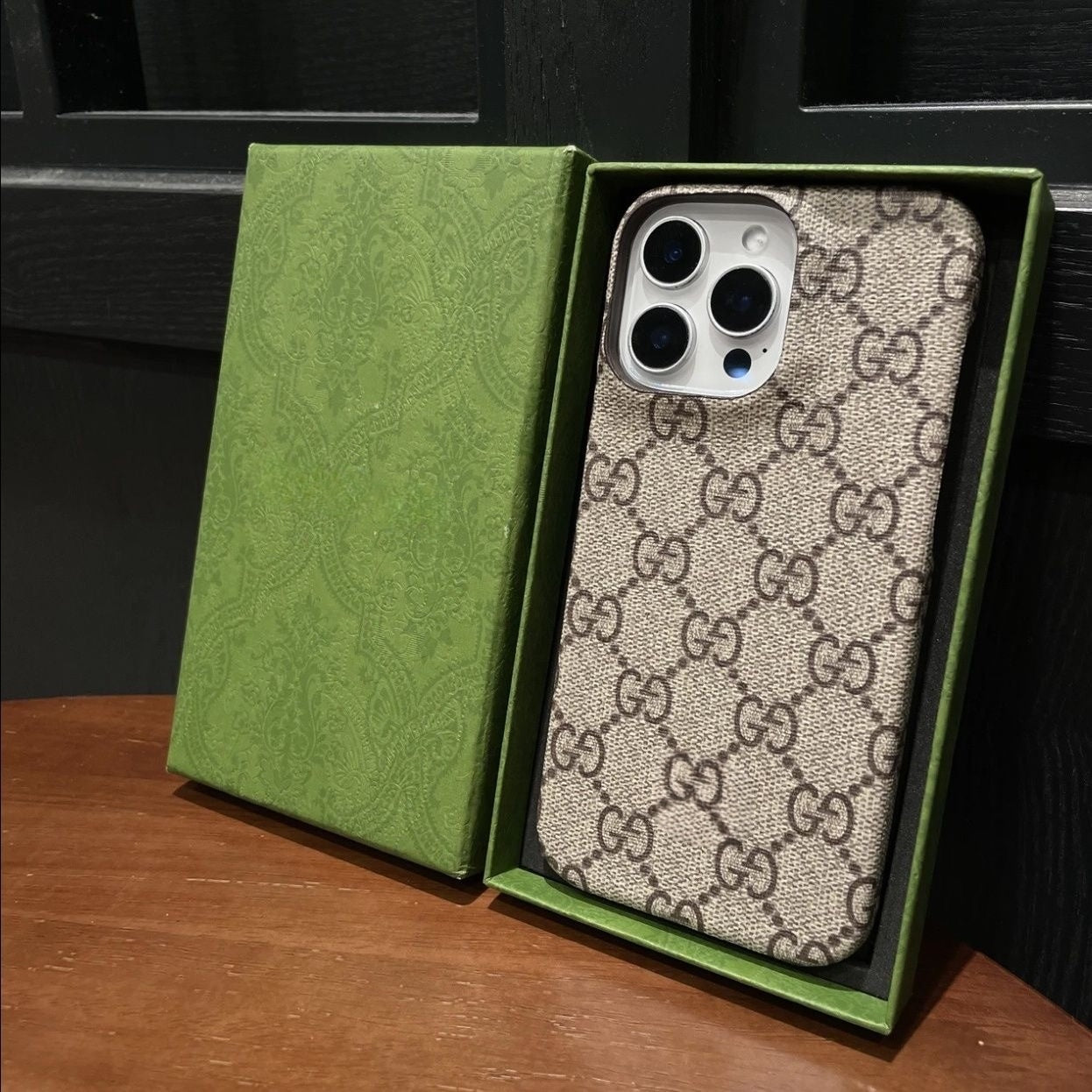 Vintage Full-Print Grid Leather Half-Wrap Phone Case, Luxury Anti-Drop Cover