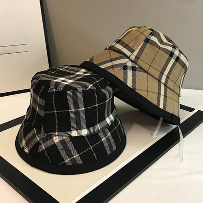 Classic Plaid Trim Bucket Hat