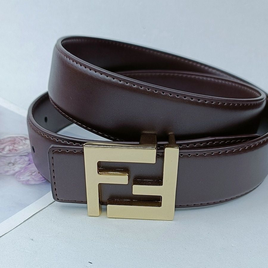Double Letter Slide Buckle Cowhide Leather Belt