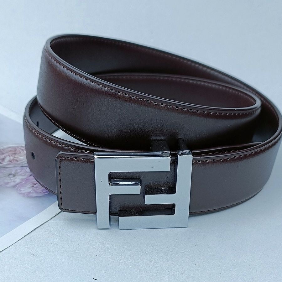 Double Letter Slide Buckle Cowhide Leather Belt