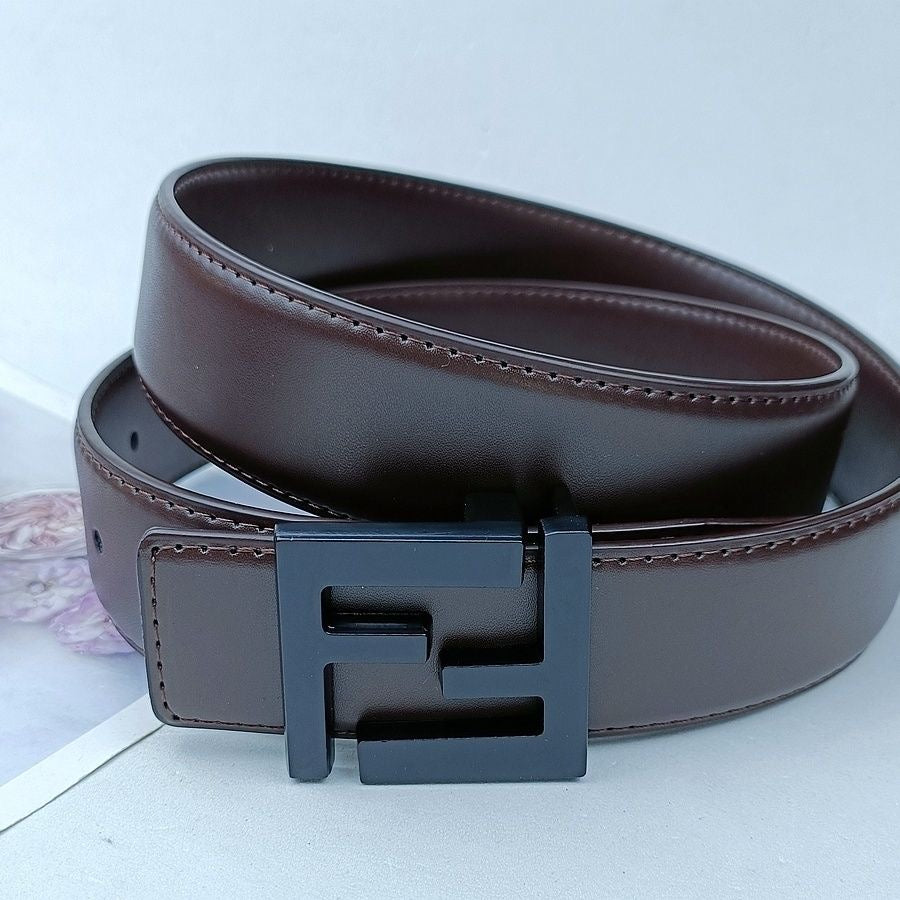 Double Letter Slide Buckle Cowhide Leather Belt