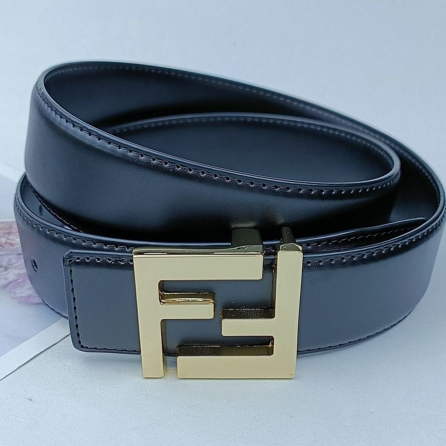 Double Letter Slide Buckle Cowhide Leather Belt