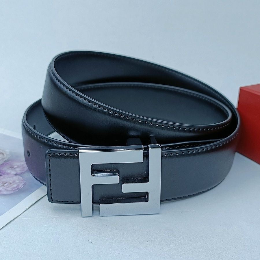 Double Letter Slide Buckle Cowhide Leather Belt