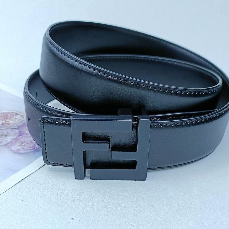 Double Letter Slide Buckle Cowhide Leather Belt