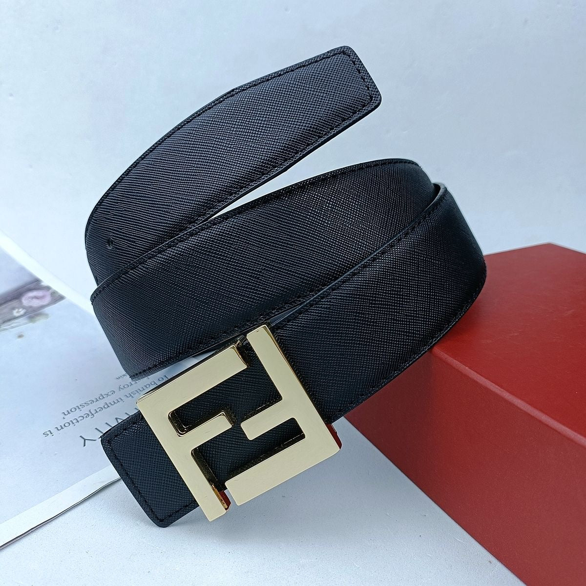 Double Letter Slide Buckle Cowhide Leather Belt