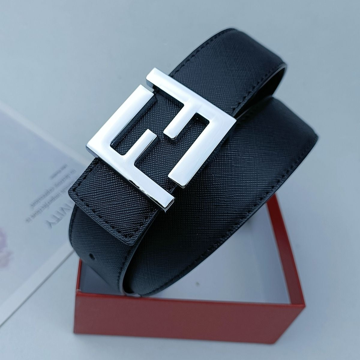 Double Letter Slide Buckle Cowhide Leather Belt