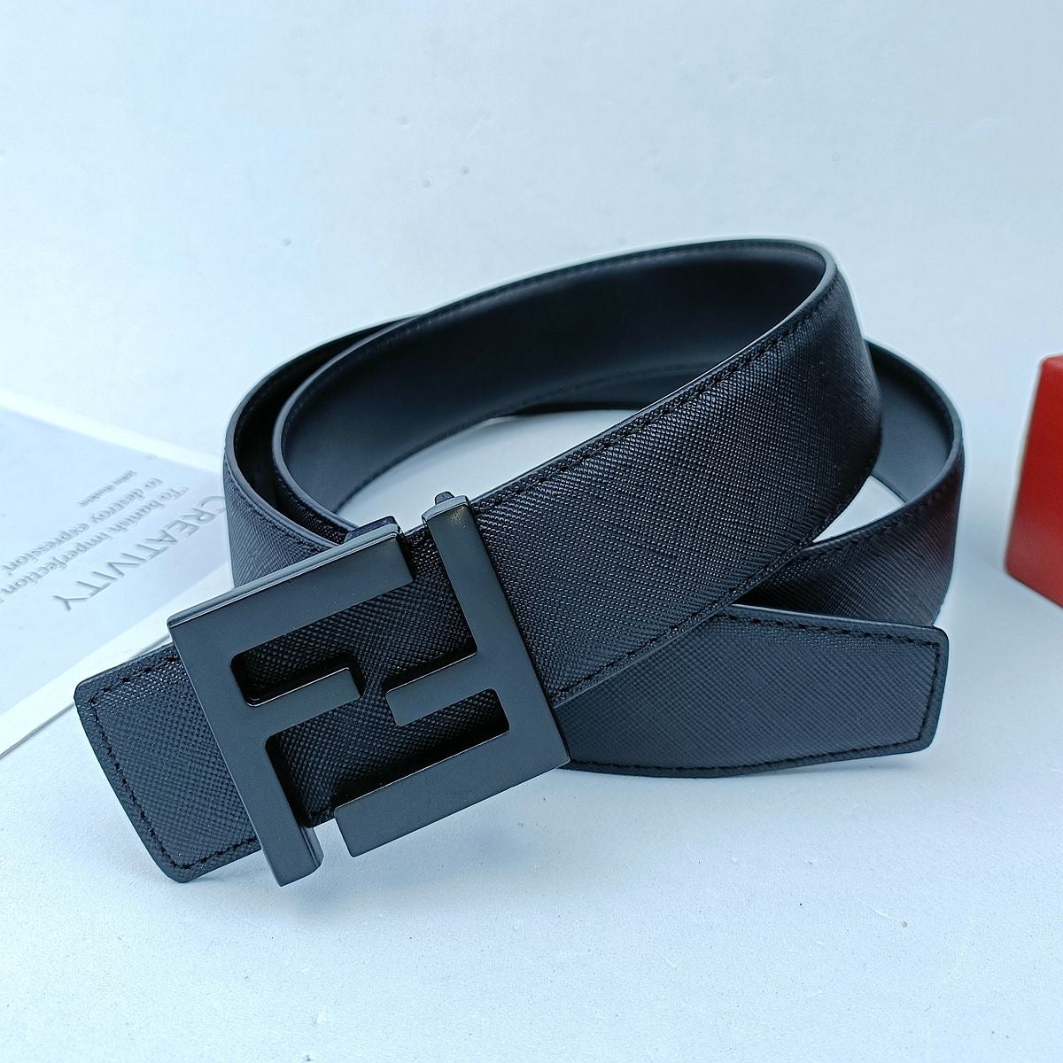 Double Letter Slide Buckle Cowhide Leather Belt