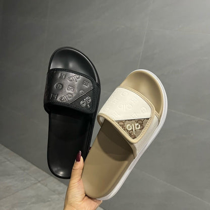 Embossed Patchwork Velcro Slide Sandals