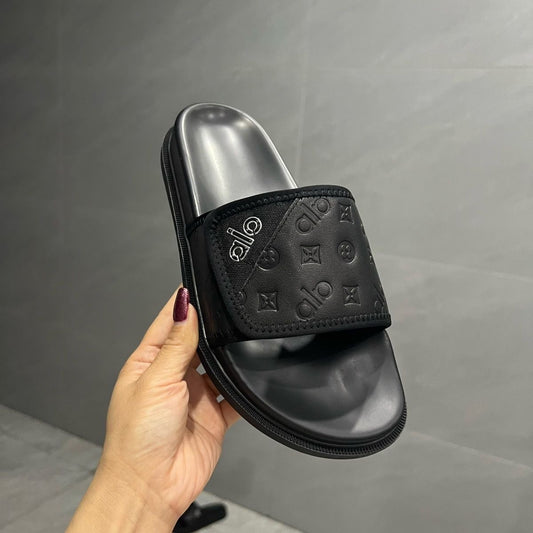 Embossed Patchwork Velcro Slide Sandals
