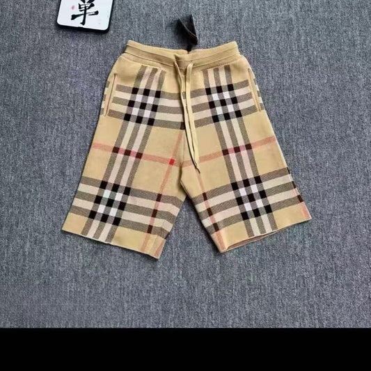 Vintage Color Block Plaid Drawstring Casual Knee-Length Shorts
