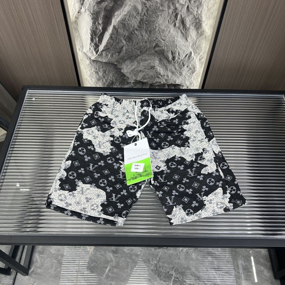 Distressed All Over Print Drawstring Knee-Length Casual Shorts
