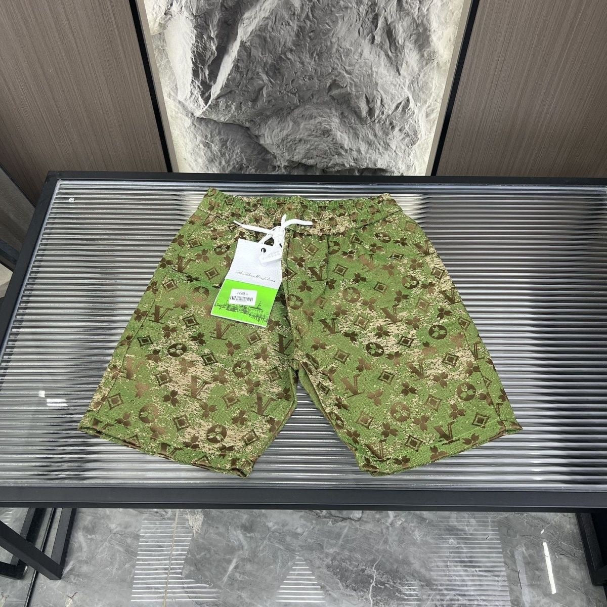 Distressed All Over Print Drawstring Knee-Length Casual Shorts
