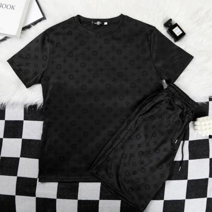 Subtle Allover Print Crew Neck Tee & Five-Point Shorts Set
